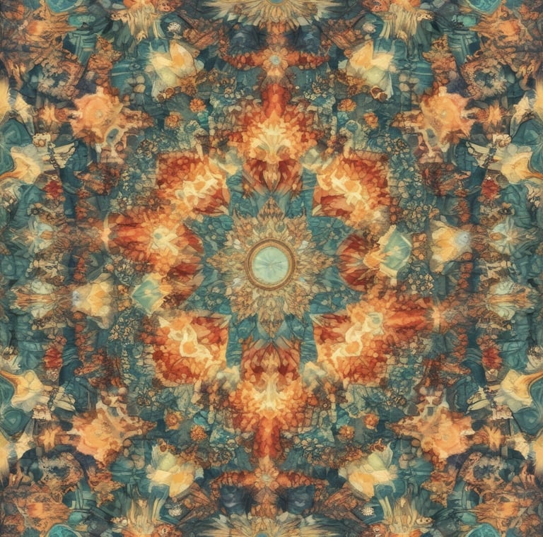 Pintura abstrata e colorida de uma flor em estilo → Caleidoscópio Anual .com.br.