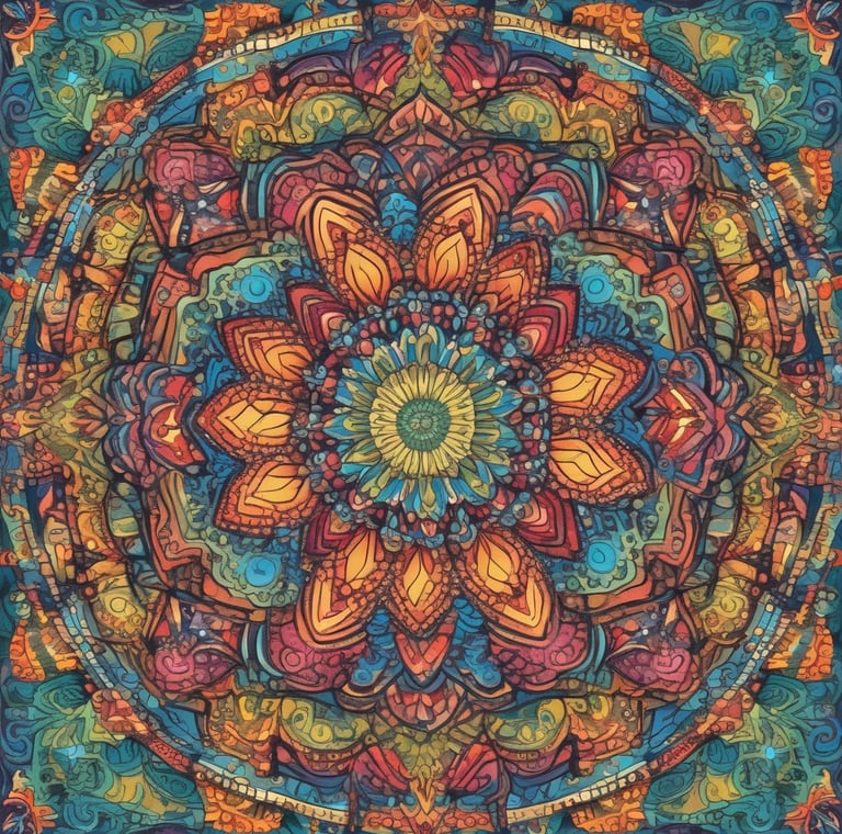 Pintura abstrata e colorida de uma flor em estilo → Caleidoscópio Anual .com.br.