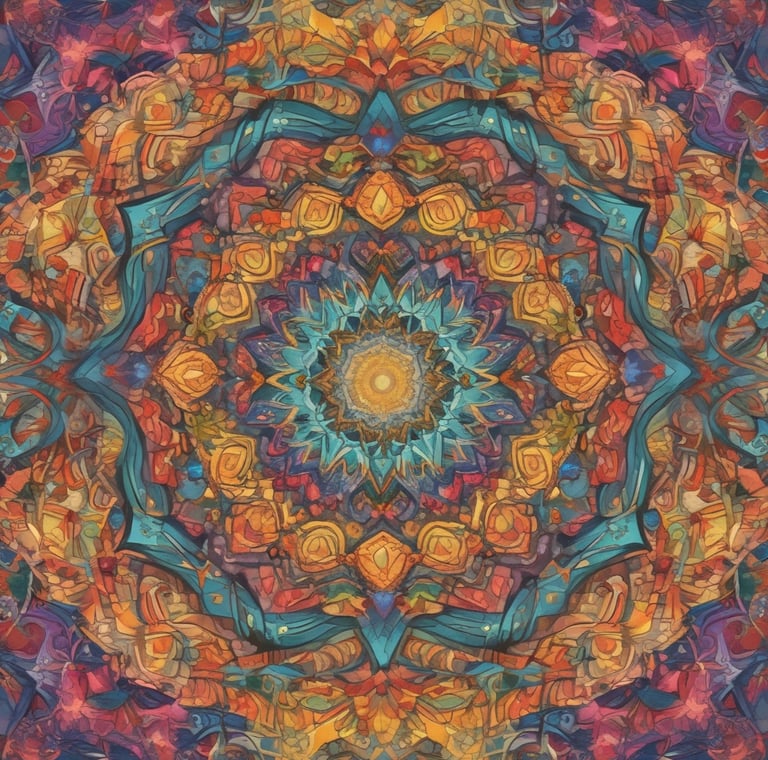 Pintura abstrata e colorida de uma flor em estilo → Caleidoscópio Anual .com.br.