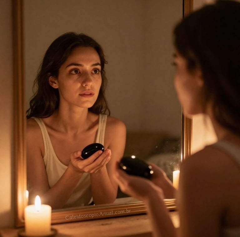 Ritual espelho auto-reflexão: vela ônix olhar profundo verdades pessoais perguntas importantes libertação