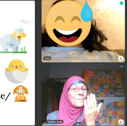 a woman with a smile on her face and a video chat