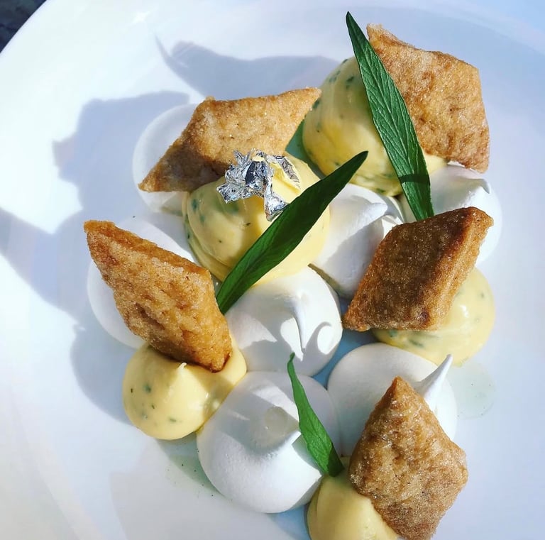 Dessert gastronomique tarte citron moderne Ajaccio Corse Chef Alexis Vergnory