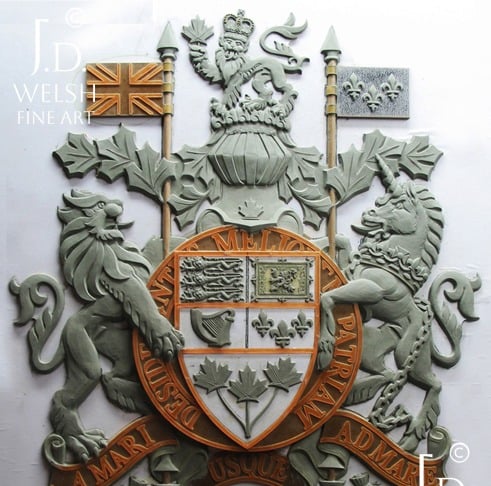 Royal Canadian Coat of Arms - 50" - clay sculpture - Jeremiah D Welsh