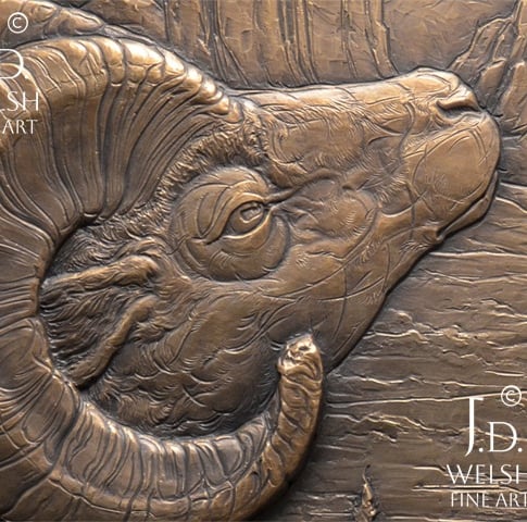 Ridge Fire Refuge - Big horned sheep, Garden of the Gods, bronze relief -Jeremiah D Welsh
