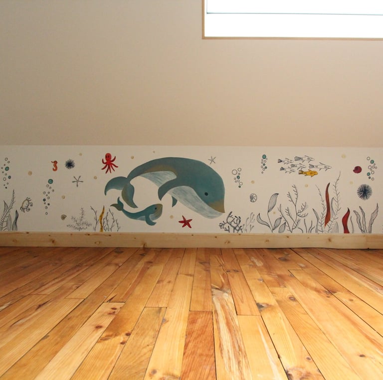 Mur peint chambre enfant paysage marin Vieux Caen Normandie fresque déco intérieure Fresh
