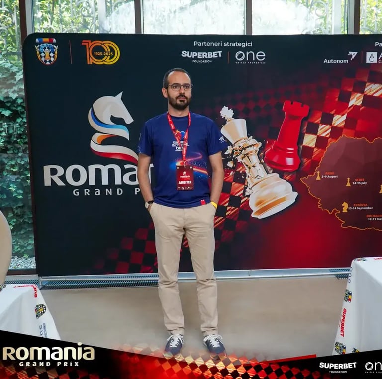 Chess Arbiter Vlad Ghita overseeing the playing hall at Arad Open 2025