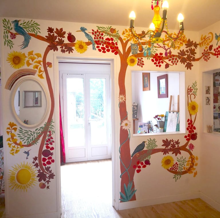 Grand arbre peinture personnalisation de mur salon maison déco intérieure Fresh Fresque Caen France