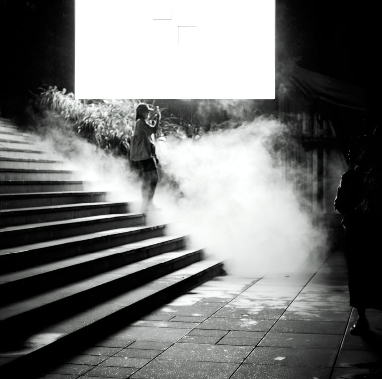 a person standing on a set of stairs