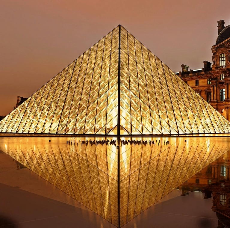 louvre museum illuminated at night