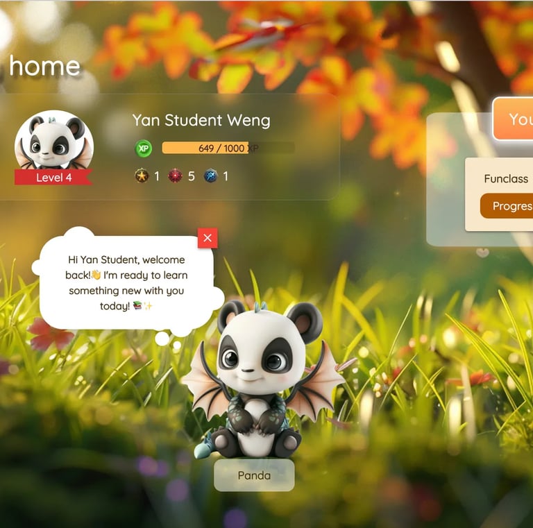 a panda bear sitting in the grass with a panda bear