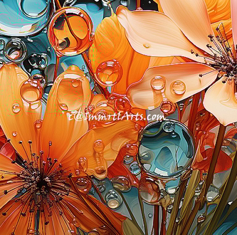 ImmrtlArts : Dew-Kissed Petal Dreams abstract painting description
