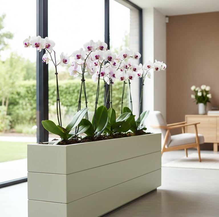 elegant indoor wooden planter painted in grey blue with patio tree made from wood