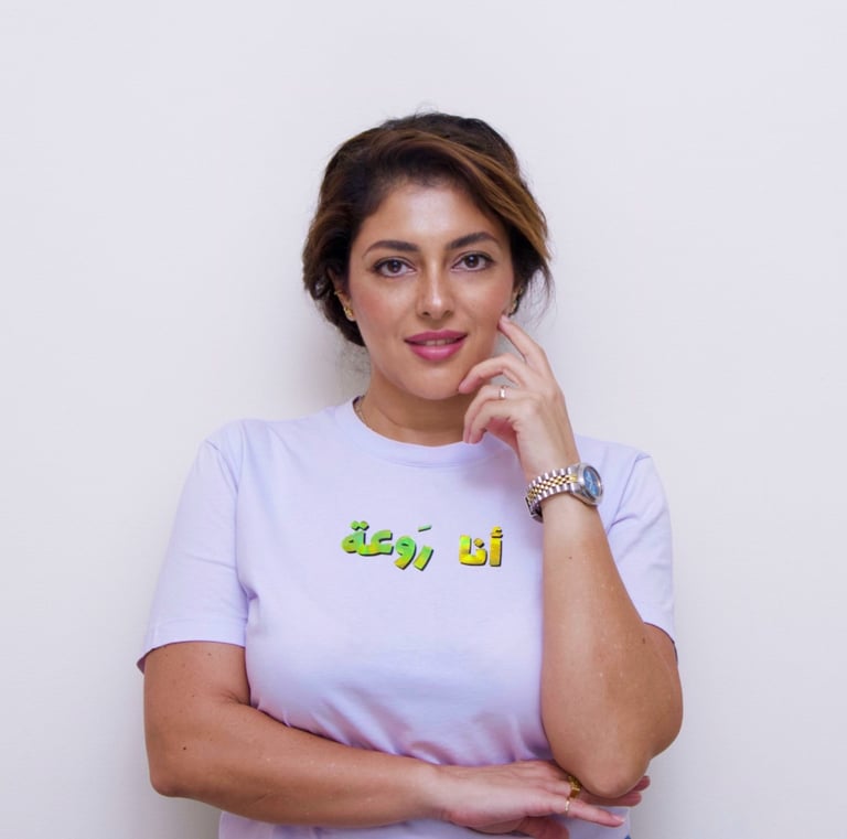 Woman entrepreneur wearing her own bold statement t-shirt