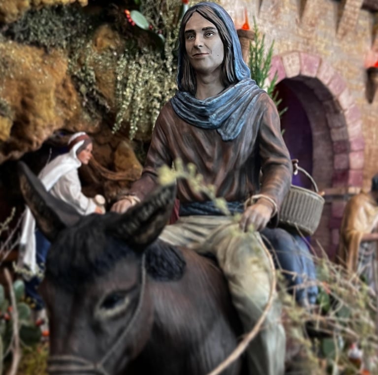 niños en burro figura de belén impresa en 3D