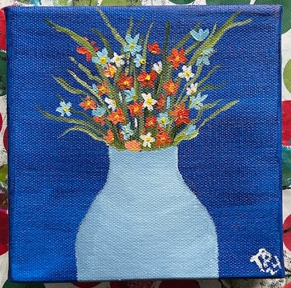 Wildflowers in a Light Blue Vase