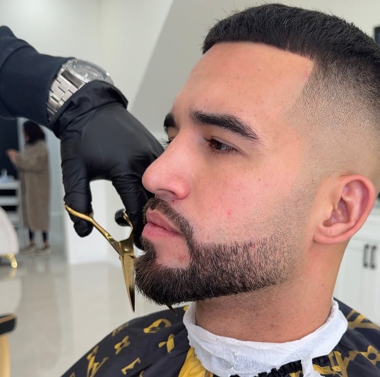 Precision scissor beard trim and shaping at Unlimited Barbershop Etobicoke.