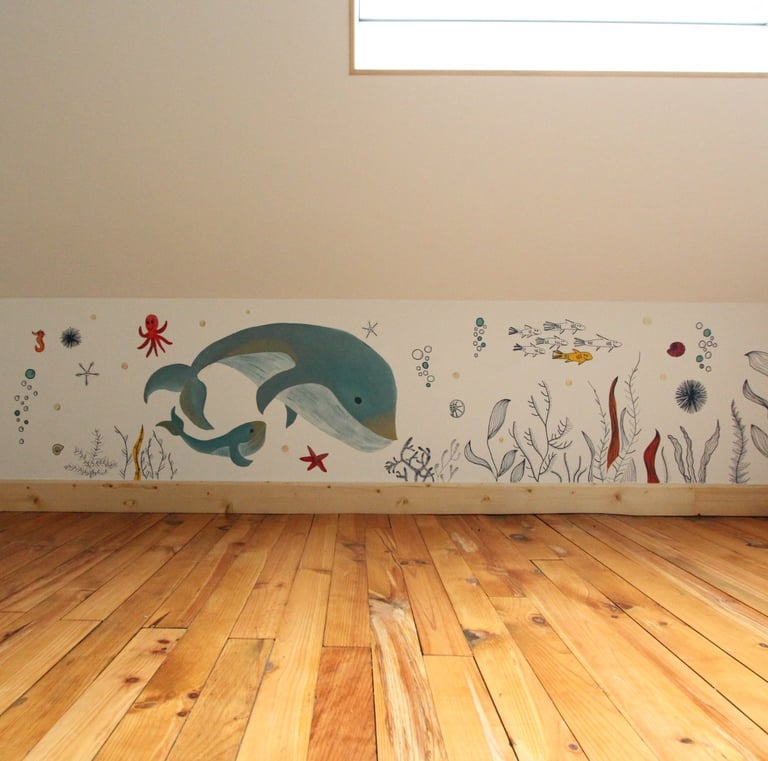 peinture murale alternative au papier peint fresque enfant chambre Vieux Calvados Normandie Fresh