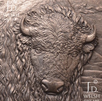 Badlands Bull - Bison - Bronze relief sculpture - Jeremiah D Welsh