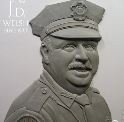 Police Portrait - 12" - clay sculpture - Jeremiah D Welsh