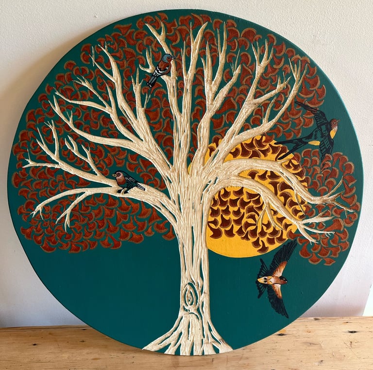 Commande tableau arbre gravure sur bois peinture Seine-Maritime Rouen personnalisation motif Normand