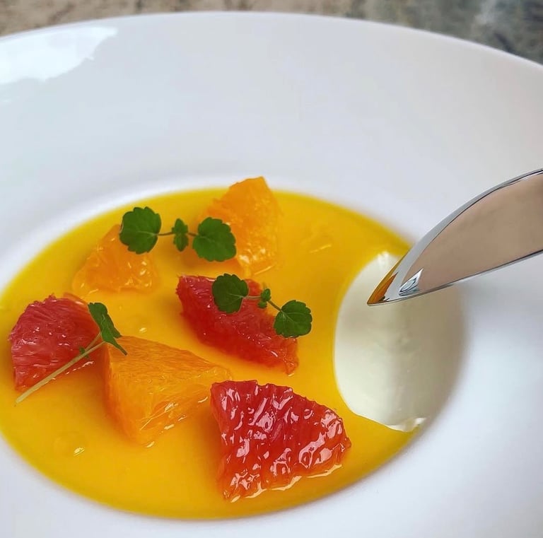 Dessert gastronomique Crème d'agrumes Ajaccio Chef