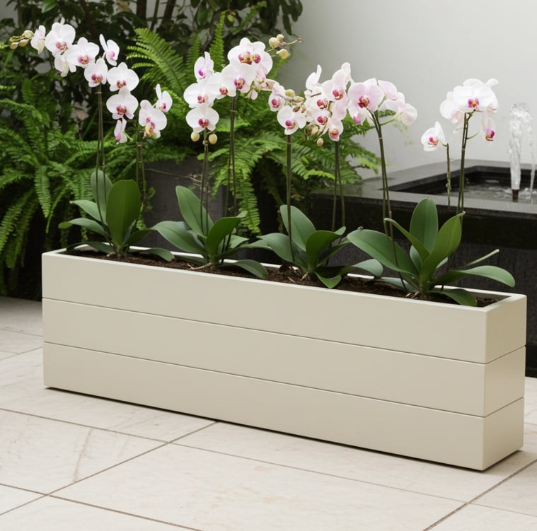 elegant outdoor wooden planter painted in grey blue with patio tree made from wood