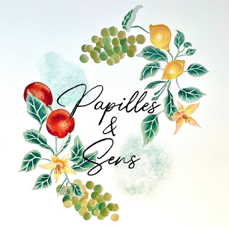 Logo peinture murale dans boutique épicerie fine artiste Marie Hardy Falaise Normandie Calvados