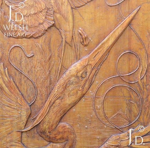 Visions of Farewell - Herons and Hot Air Balloon - relief - Marcel Jovine Prize - Jeremiah D Welsh