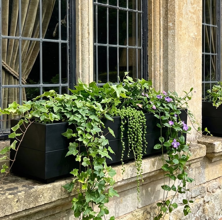 elegant exterior wooden planter painted in black with patio tree made from wood
