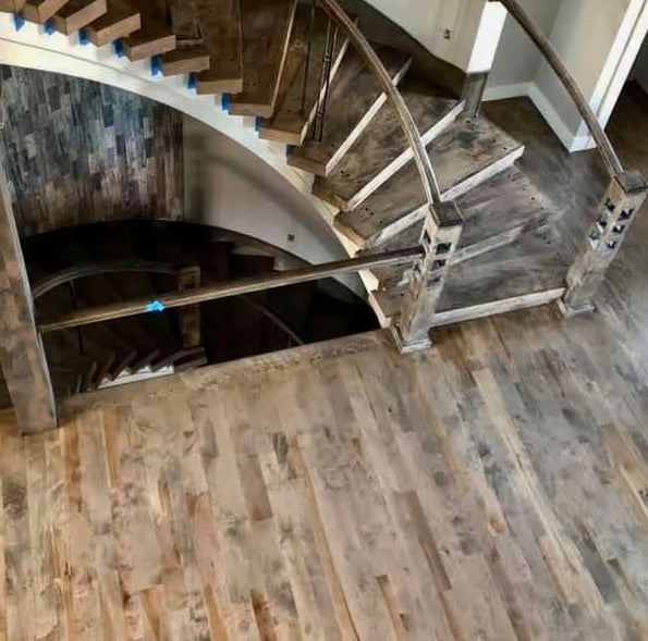 Custom hardwood floor and stairs