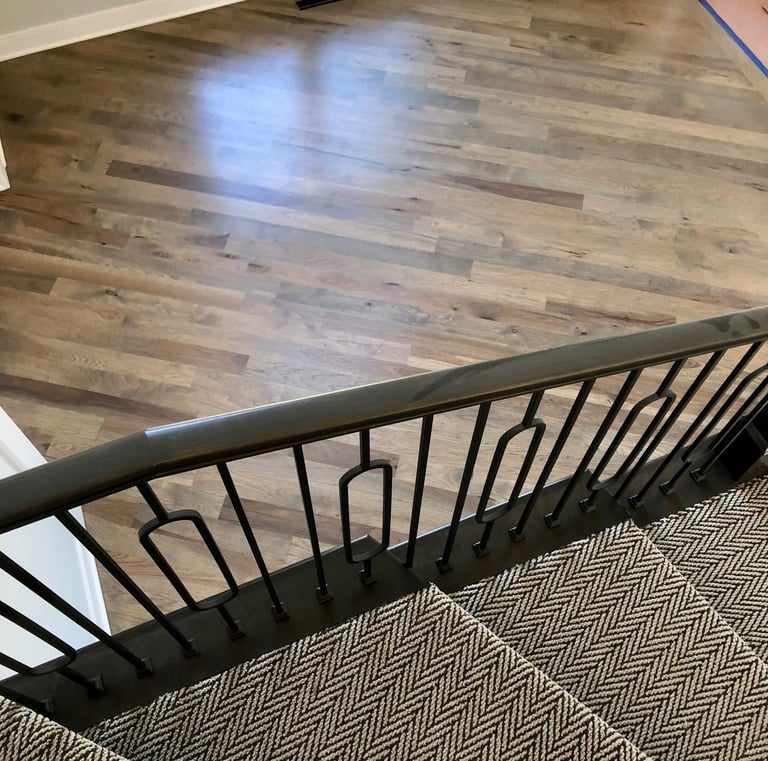 Custom hardwood floor and stairs