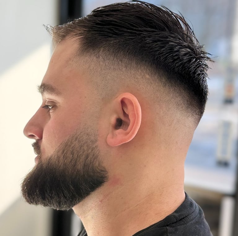 "Professional skin fade and beard grooming at Unlimited Barbershop Etobicoke.