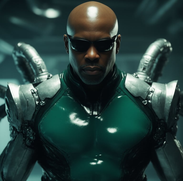 a man in a green suit and sunglasses