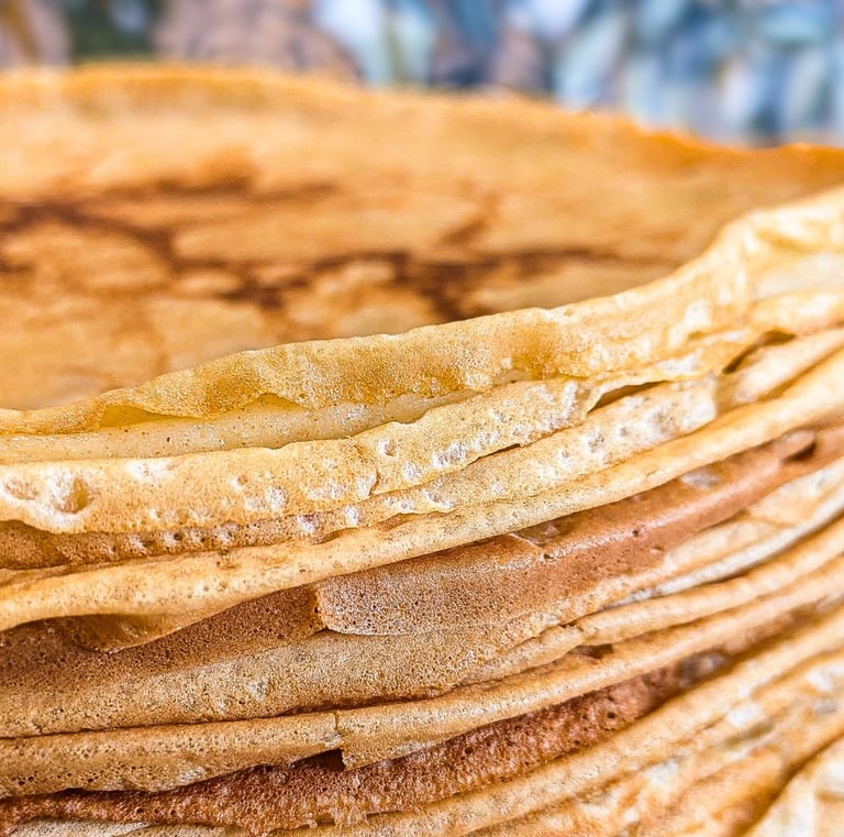 a stack of crepes