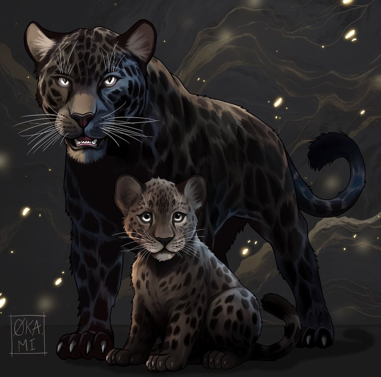 léopard noir et bébé léopard