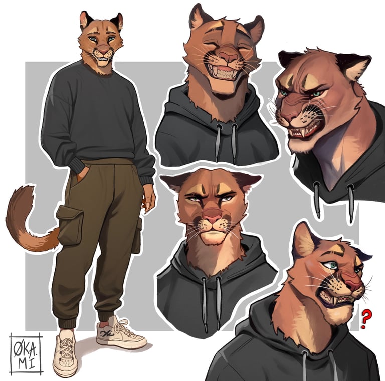 illustration fiche personnage furry animal anthropomorphe puma