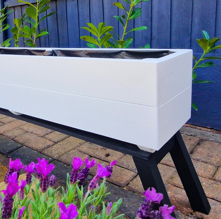 wooden trough planter box made from quality wood painted in colour white