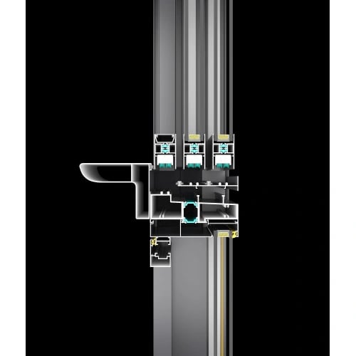 Technical cross-section of a thermal break aluminum window frame profile showing internal insulation.