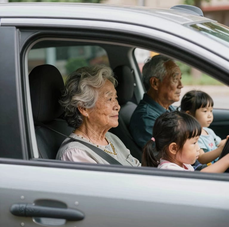 An Uber driver smiling inside a spacious SUV from familiadrive, ready for a ride.