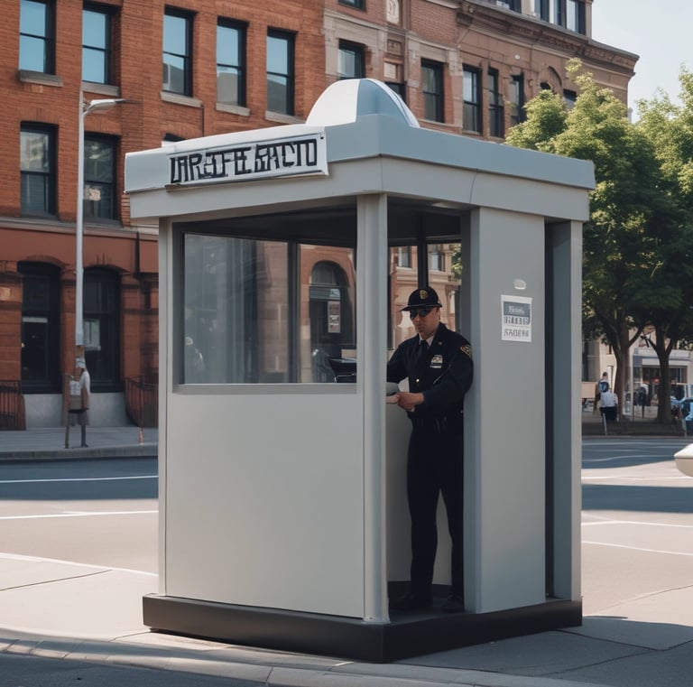 Security supervisor reviewing protocols with team members in a professional setting
