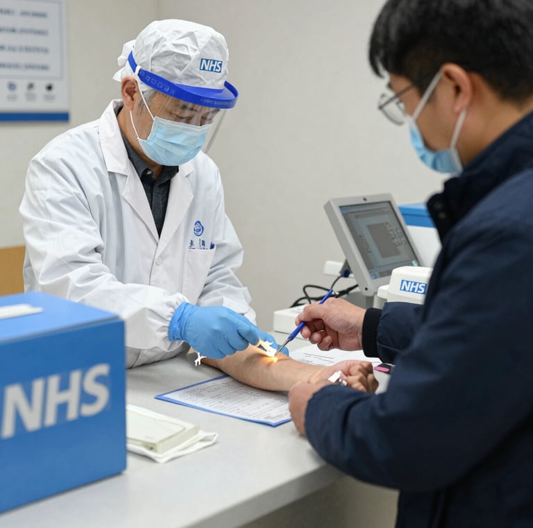 Close-up of a courier securely handling a blood sample container with gloves.