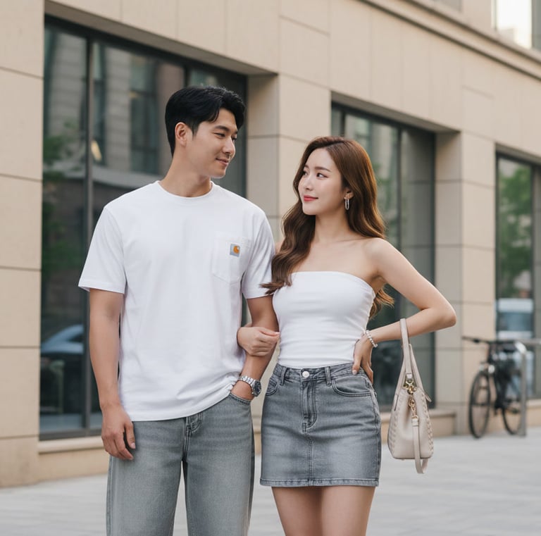 Urban Amazon Travel Outfit: White and Grey Denim