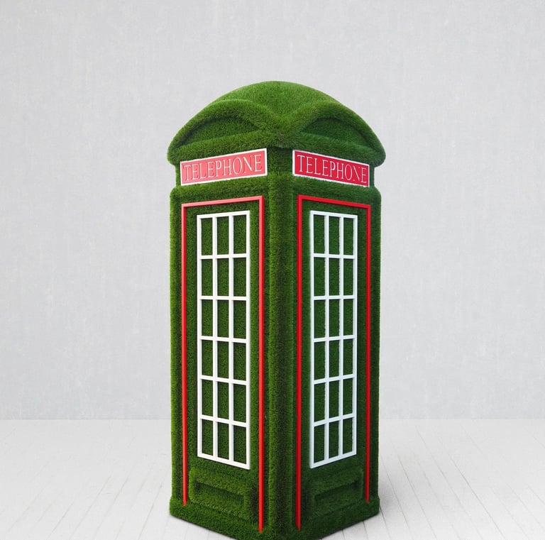London Phone booth artificial turf sculpture jupiter