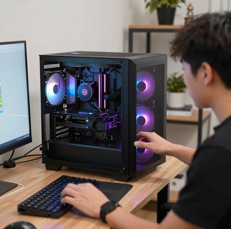 A minimalist desk setup with dual monitors displaying software development tools.