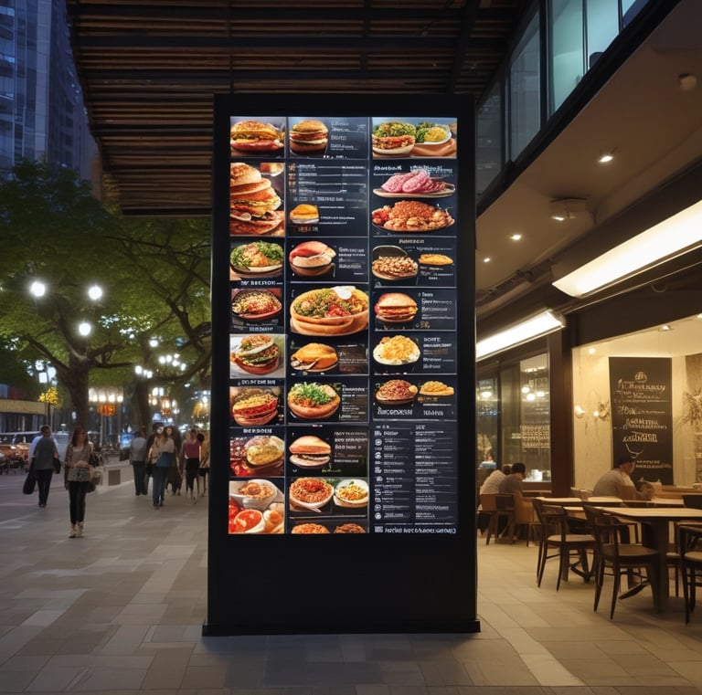 A large LED display panel showcasing promotional content at a trade fair.