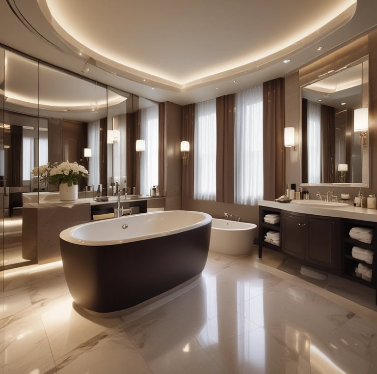 Clean and welcoming bathroom with subtle lighting.