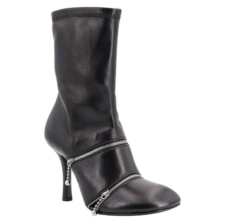 a woman's black burberry leather ankle - high heeled boots