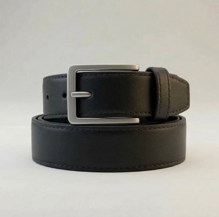 Cinturón de vestir de cuero liso de color negro