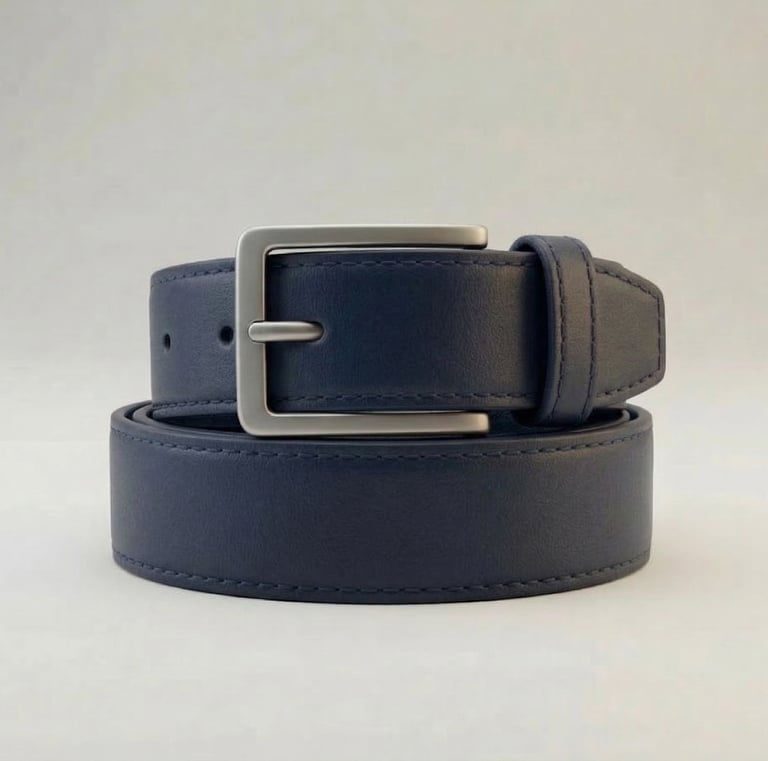 Cinturón de vestir de cuero liso de color azul