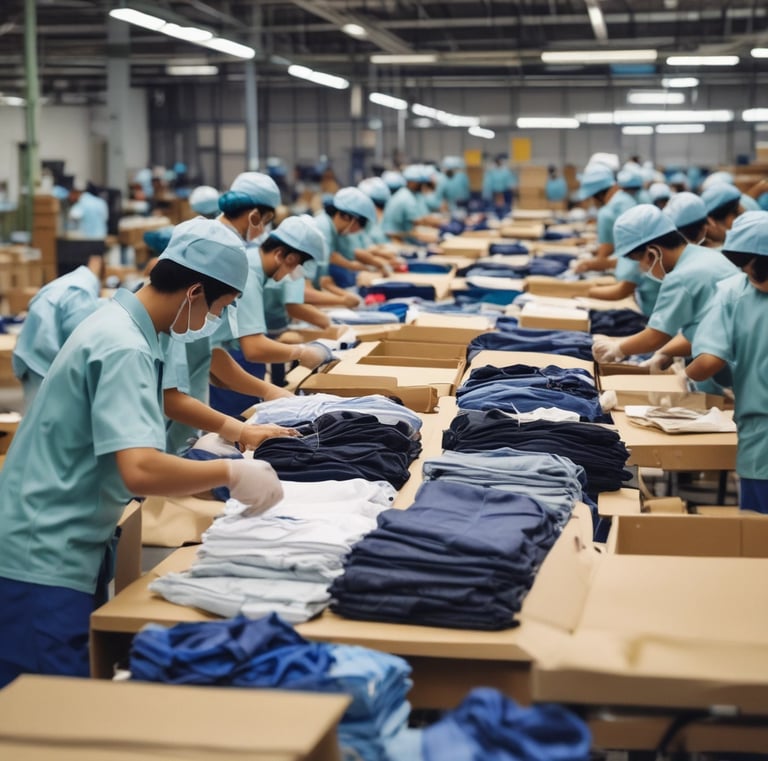 Close-up of a busy bee employee scanning packages with a handheld device.